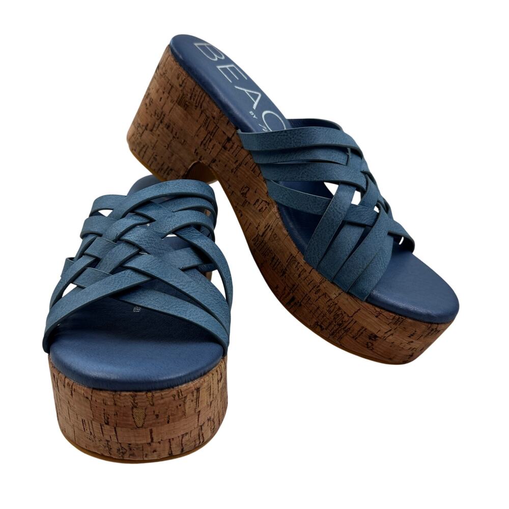 BEACH BY Matisse Blue Leather Strapy Woven Platform Clog Sandals Women's Size 10